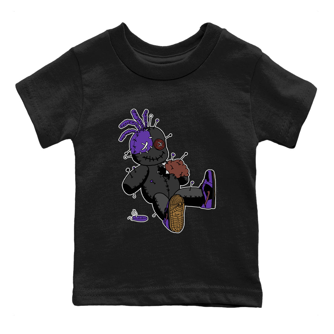 Sneaker match tees – Sneaker Threads To Match Dunk Low Persian Violet Shoes – Voodoo Doll Kids T-Shirt Black 2