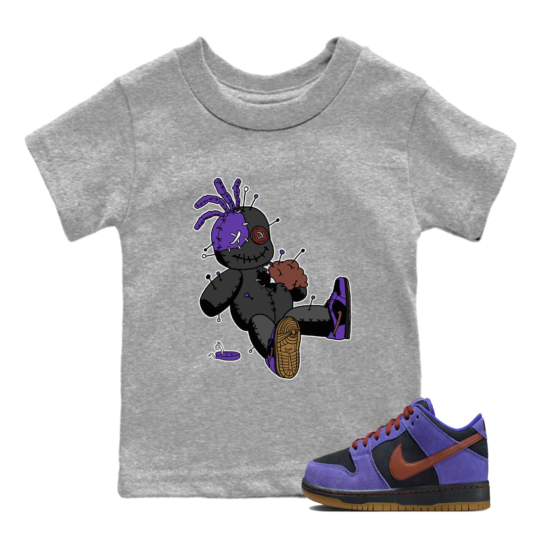 Sneaker match tees – Sneaker Threads To Match Dunk Low Persian Violet Shoes – Voodoo Doll Kids T-Shirt Heather Grey 1