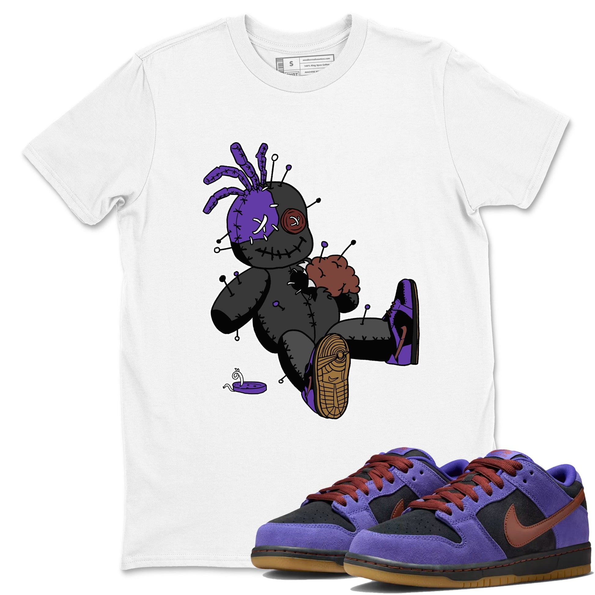 Sneaker match tees – Sneaker Threads To Match Dunk Low Persian Violet Shoes – Voodoo Doll Tee White 1