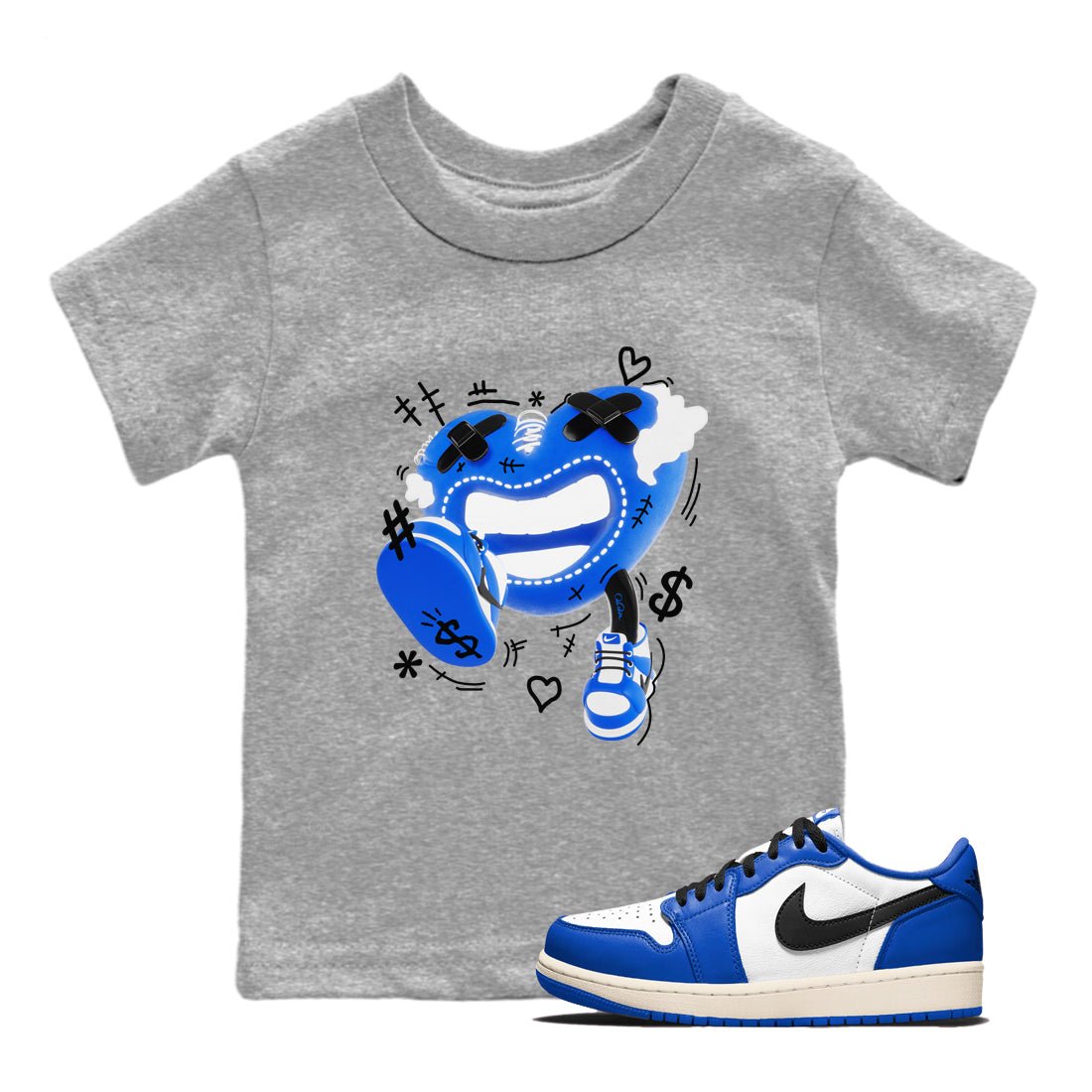 AJ1 Game Royal shirt to match jordans Walk In Love sneaker tees Air Jordan 1 Game Royal SNRT sneaker release tees baby toddler Heather Grey 1 cotton Shirt
