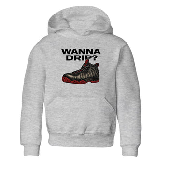 Sneaker match tees – Sneaker Tees To Match Air Foamposite Cough Drop Shoes – Wanna Drip Kids T-Shirt Heather Grey 2