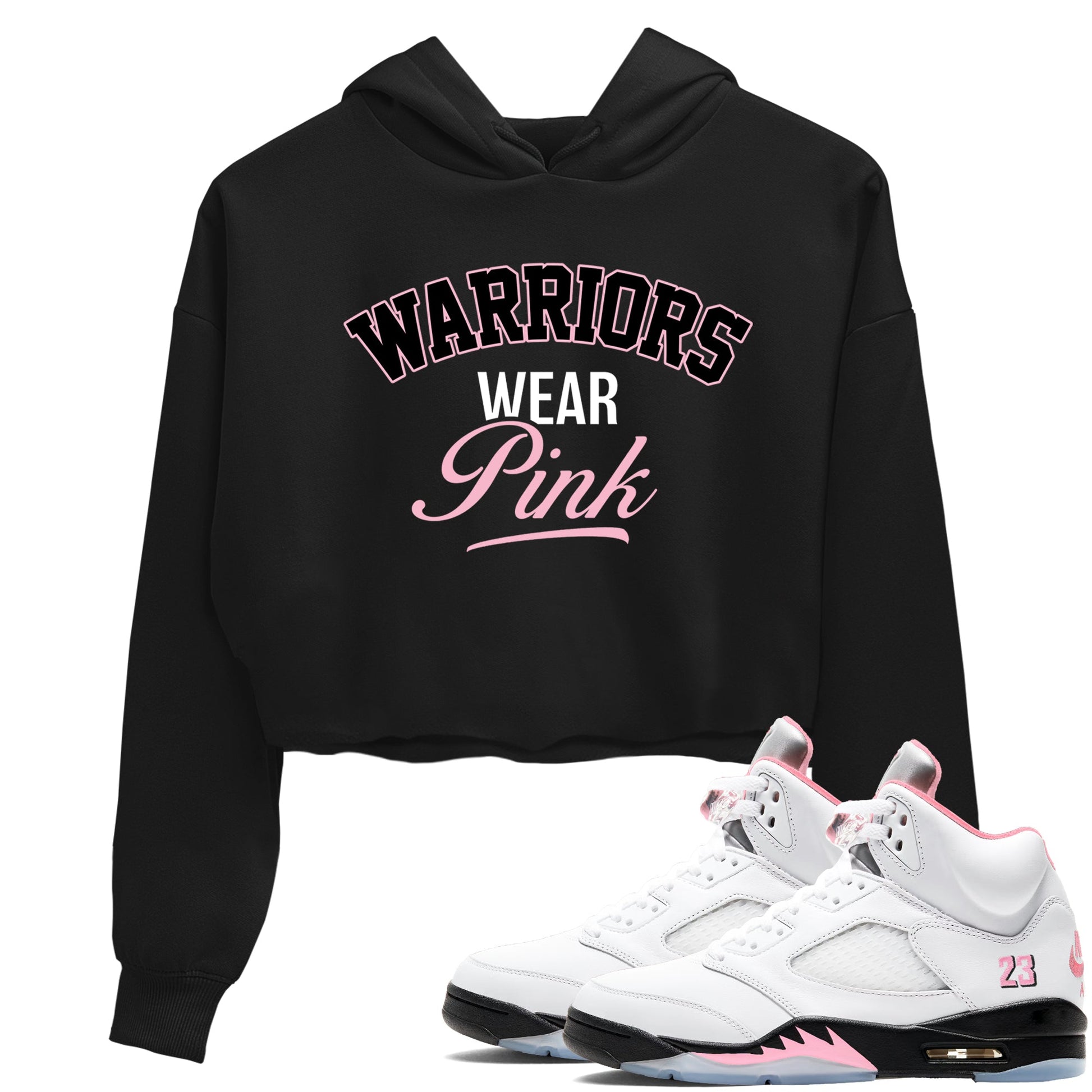Sneaker Threads Sneaker Tees To Match Air Jordan 5 Medium Soft Pink Warriors Wear Pink Crop Tee Black 1. Perfect for Jordan releases 2025 colorways. breast cancer awareness.