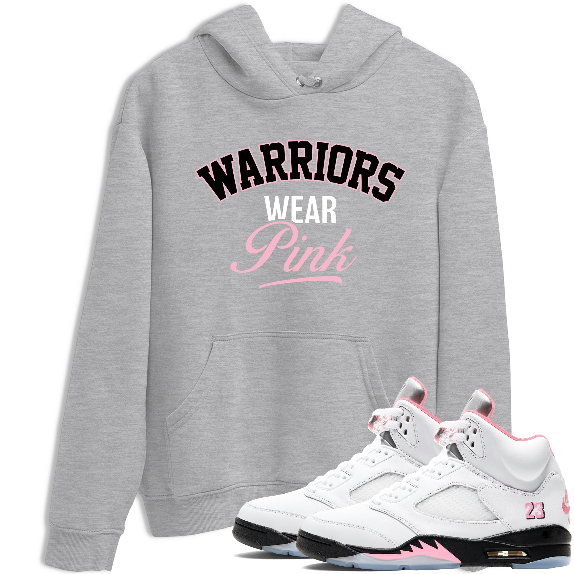 Sneaker Threads Sneaker Tees To Match Air Jordan 5 Medium Soft Pink Warriors Wear Pink Graphic Tee Heather Grey 1. Perfect for Jordan releases 2025 colorways. breast cancer awareness.