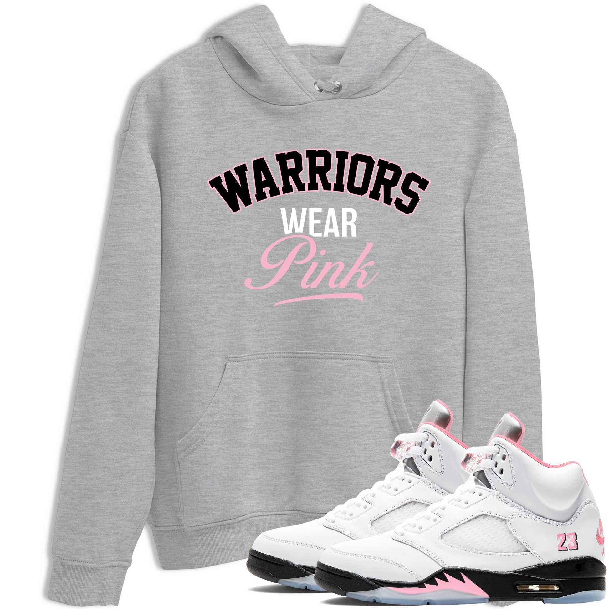 Sneaker Threads Sneaker Tees To Match Air Jordan 5 Medium Soft Pink Warriors Wear Pink Graphic Tee Heather Grey 1. Perfect for Jordan releases 2025 colorways. breast cancer awareness.
