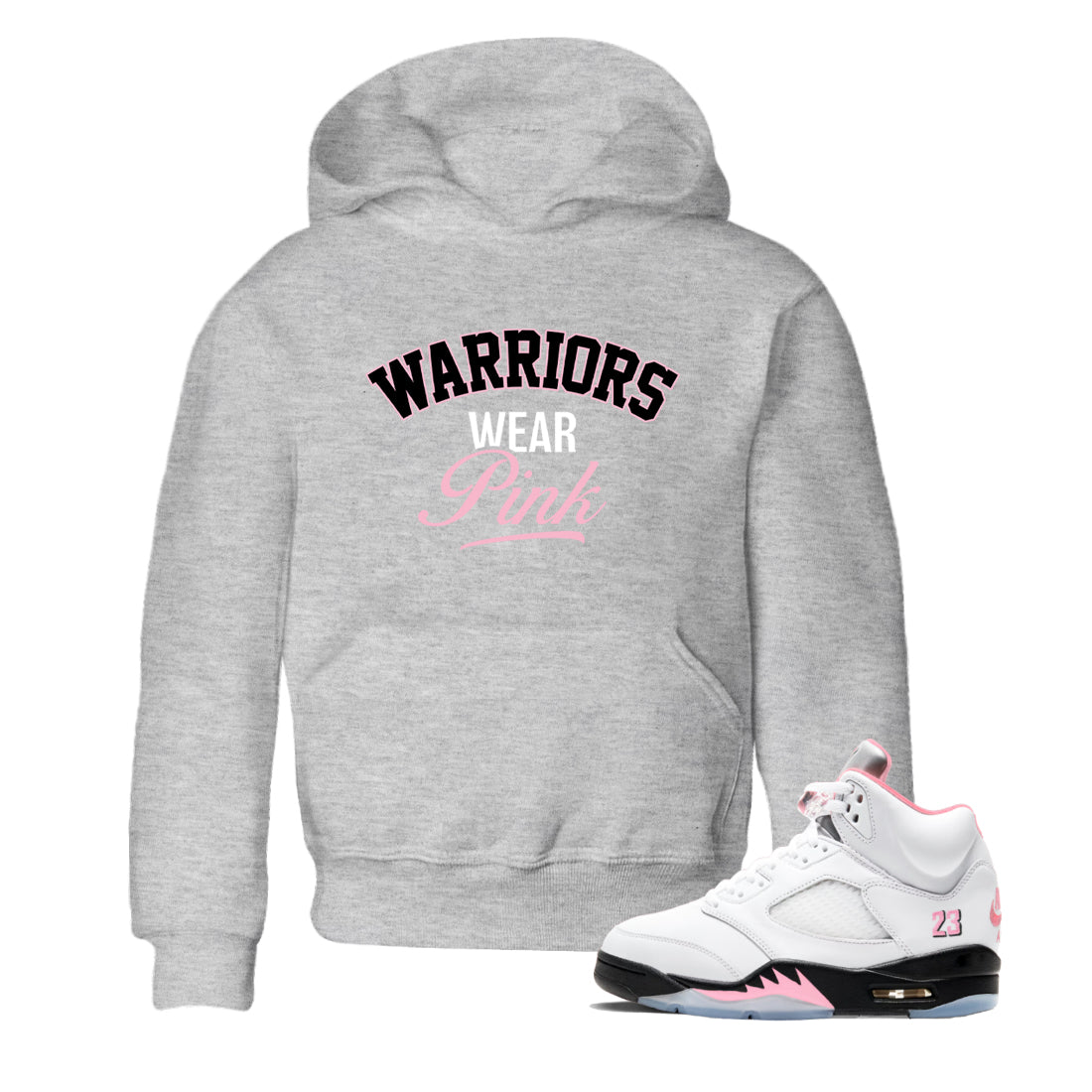 Sneaker Threads Sneaker Tees To Match Air Jordan 5 Medium Soft Pink Warriors Wear Pink Youth Graphic Tee Heather Grey 1. Perfect for Jordan releases 2025 colorways. breast cancer awareness.