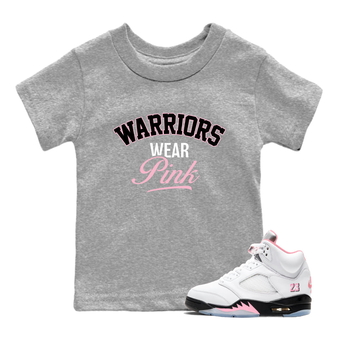 Sneaker Threads Sneaker Tees To Match Air Jordan 5 Medium Soft Pink Warriors Wear Pink Youth Graphic Tee Heather Grey 1. Perfect for Jordan releases 2025 colorways. breast cancer awareness.
