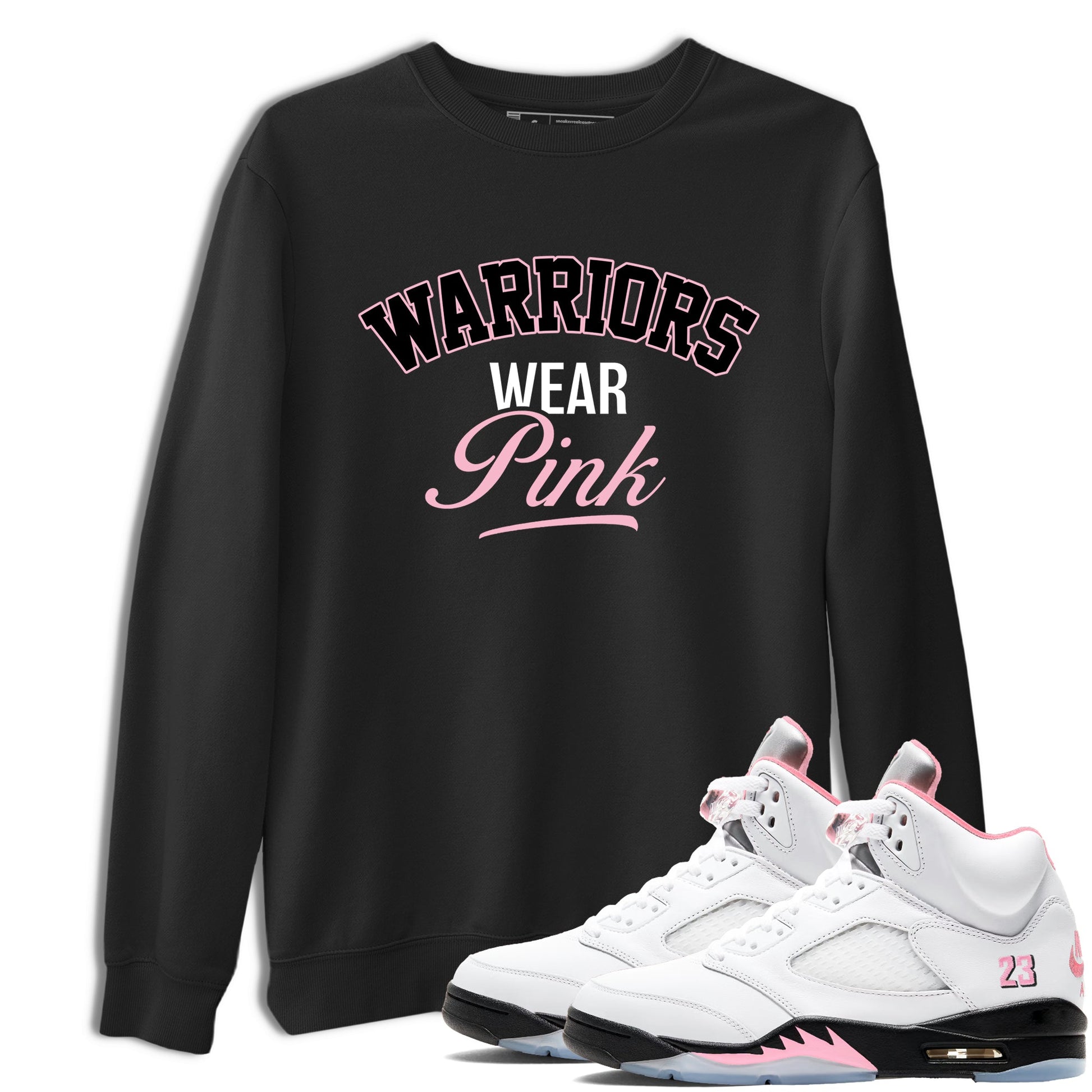 Sneaker Threads Sneaker Tees To Match Air Jordan 5 Medium Soft Pink Warriors Wear Pink Graphic Tee Black 1. Perfect for Jordan releases 2025 colorways. breast cancer awareness.
