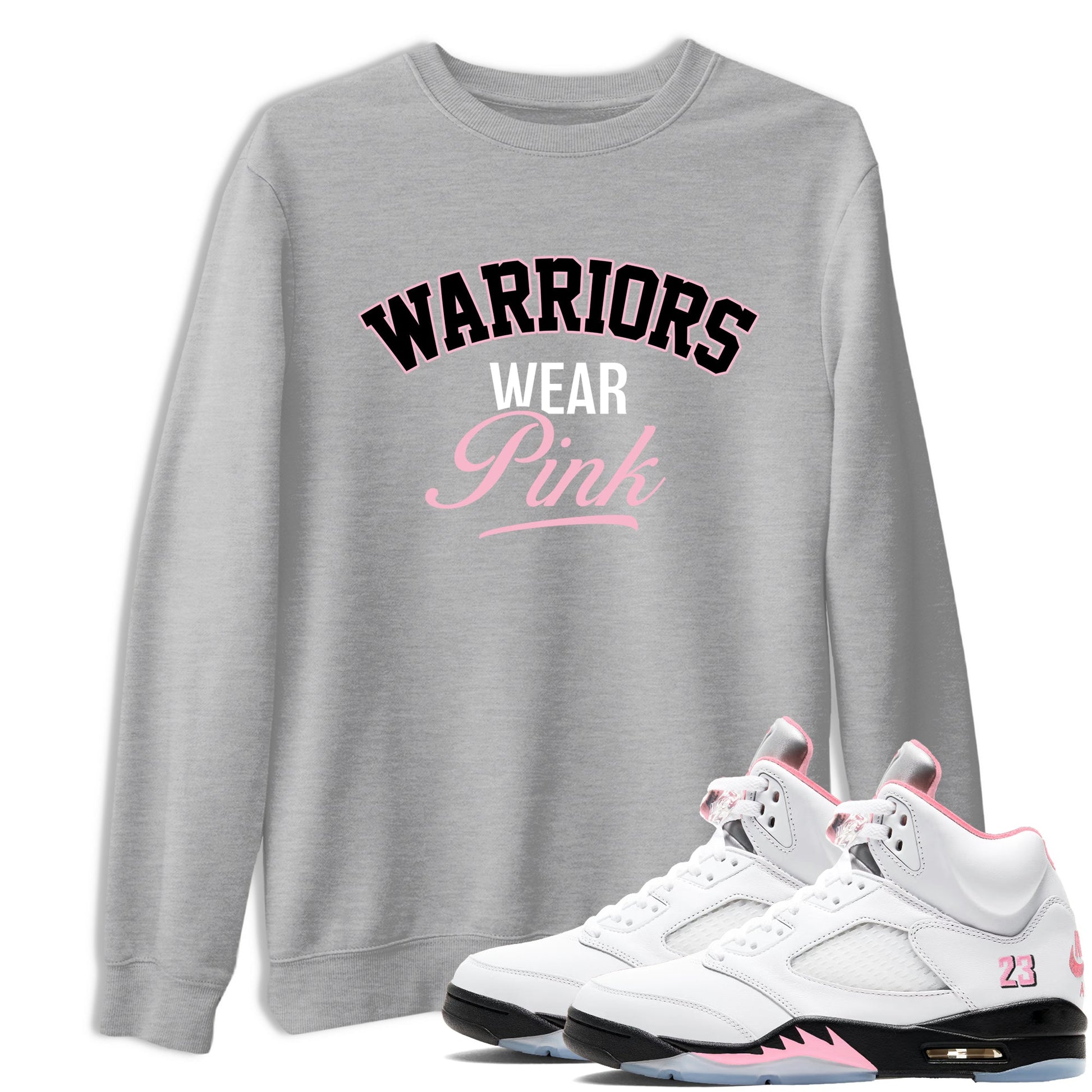 Sneaker Threads Sneaker Tees To Match Air Jordan 5 Medium Soft Pink Warriors Wear Pink Graphic Tee Heather Grey 1. Perfect for Jordan releases 2025 colorways. breast cancer awareness.
