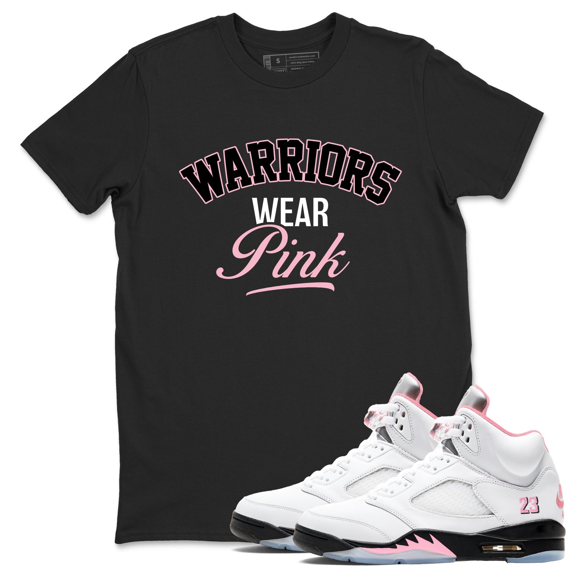 Sneaker Threads Sneaker Tees To Match Air Jordan 5 Medium Soft Pink Warriors Wear Pink Graphic Tee Black 1. Perfect for Jordan releases 2025 colorways. breast cancer awareness.