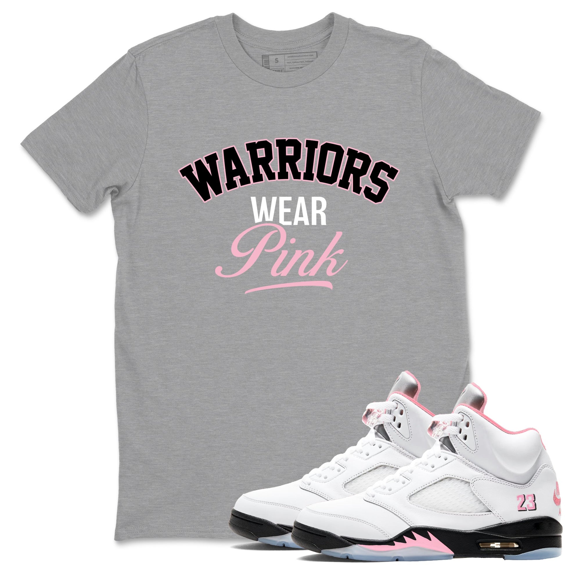 Sneaker Threads Sneaker Tees To Match Air Jordan 5 Medium Soft Pink Warriors Wear Pink Graphic Tee Heather Grey 1. Perfect for Jordan releases 2025 colorways. breast cancer awareness.
