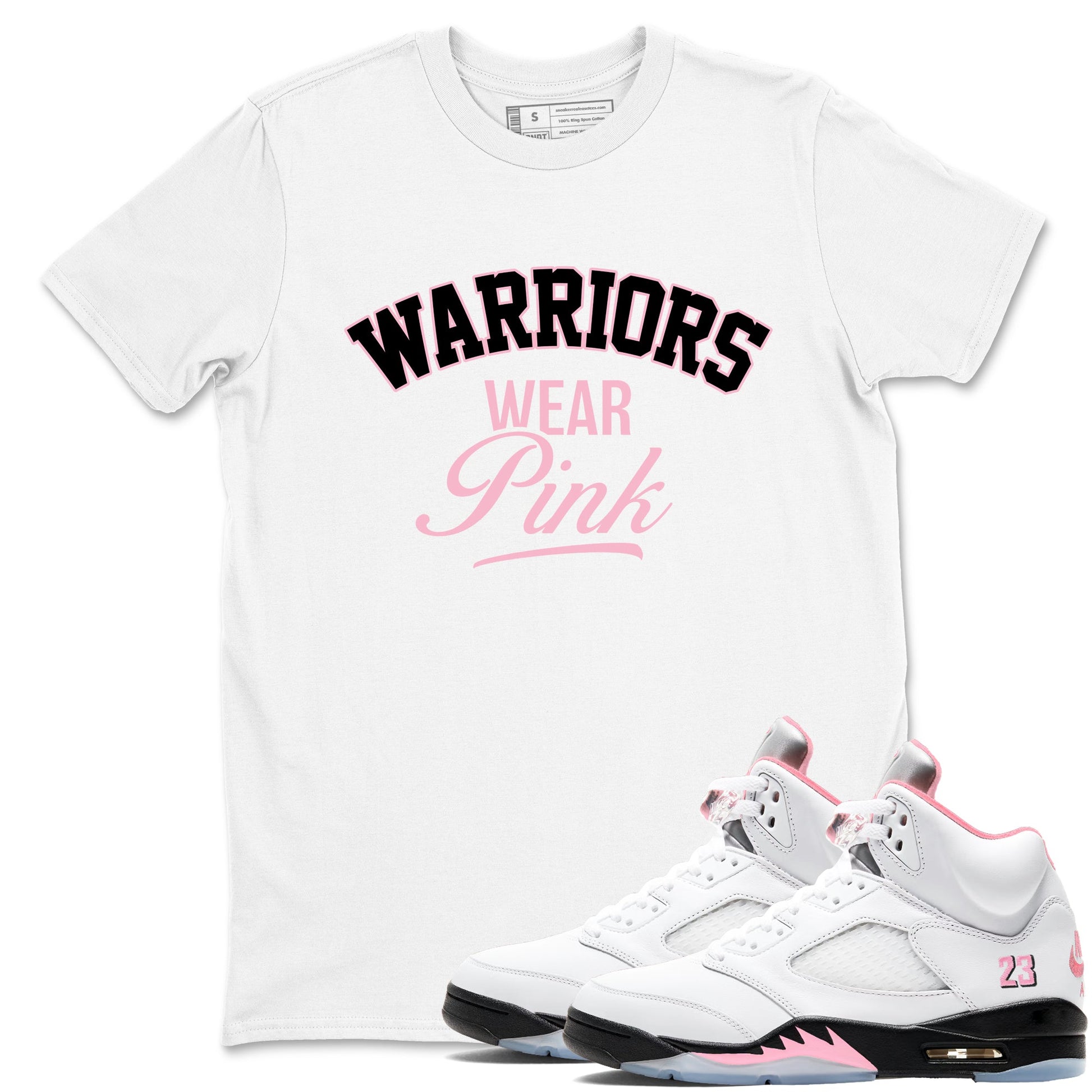 Sneaker Threads Sneaker Tees To Match Air Jordan 5 Medium Soft Pink Warriors Wear Pink Graphic Tee White 1. Perfect for Jordan releases 2025 colorways. breast cancer awareness.