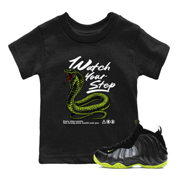 Foams One Black Volt shirts to match jordans Watch Your Step sneaker match tees Air Foamposite One Black Volt match shoes to clothes SNRT Sneaker Tees Youth Baby Black 1 tee