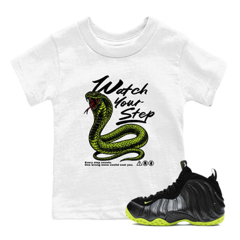Foams One Black Volt shirts to match jordans Watch Your Step sneaker match tees Air Foamposite One Black Volt match shoes to clothes SNRT Sneaker Tees Youth Baby White 1 tee