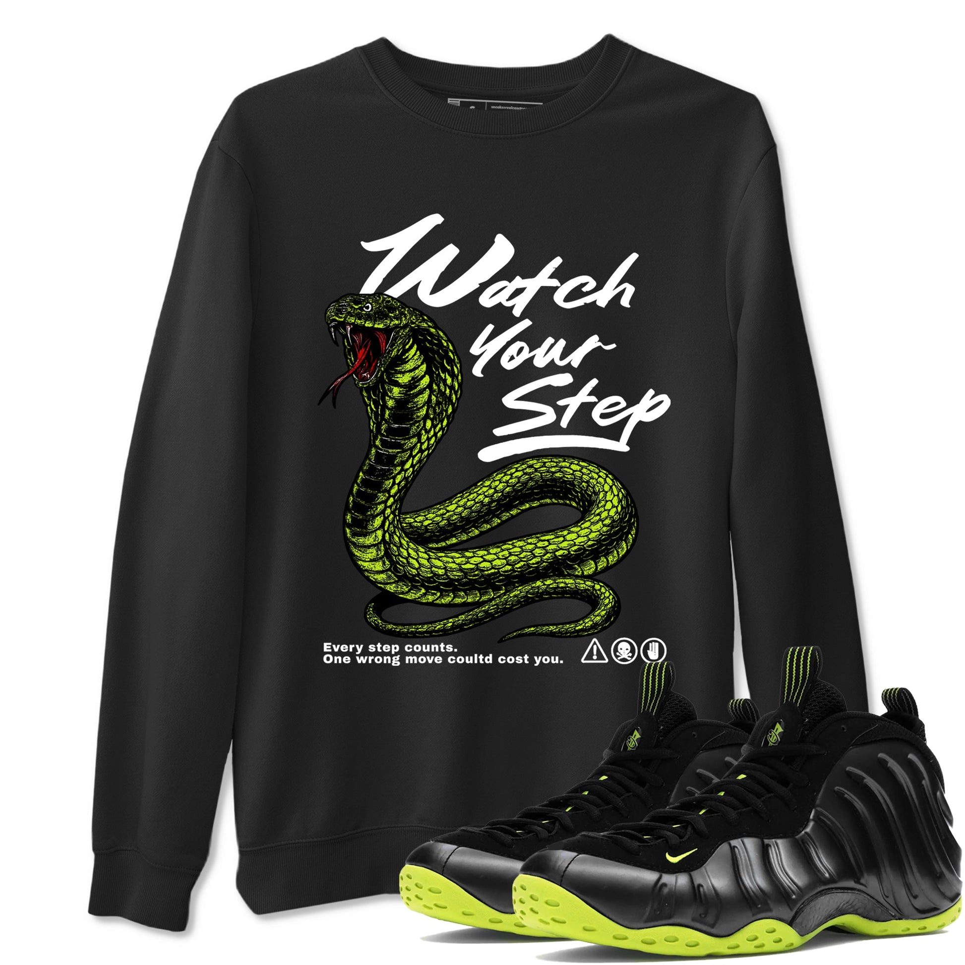 Foams One Black Volt shirts to match jordans Watch Your Step sneaker match tees Air Foamposite One Black Volt match shoes to clothes SNRT Sneaker Tees unisex cotton Black 1 shirts