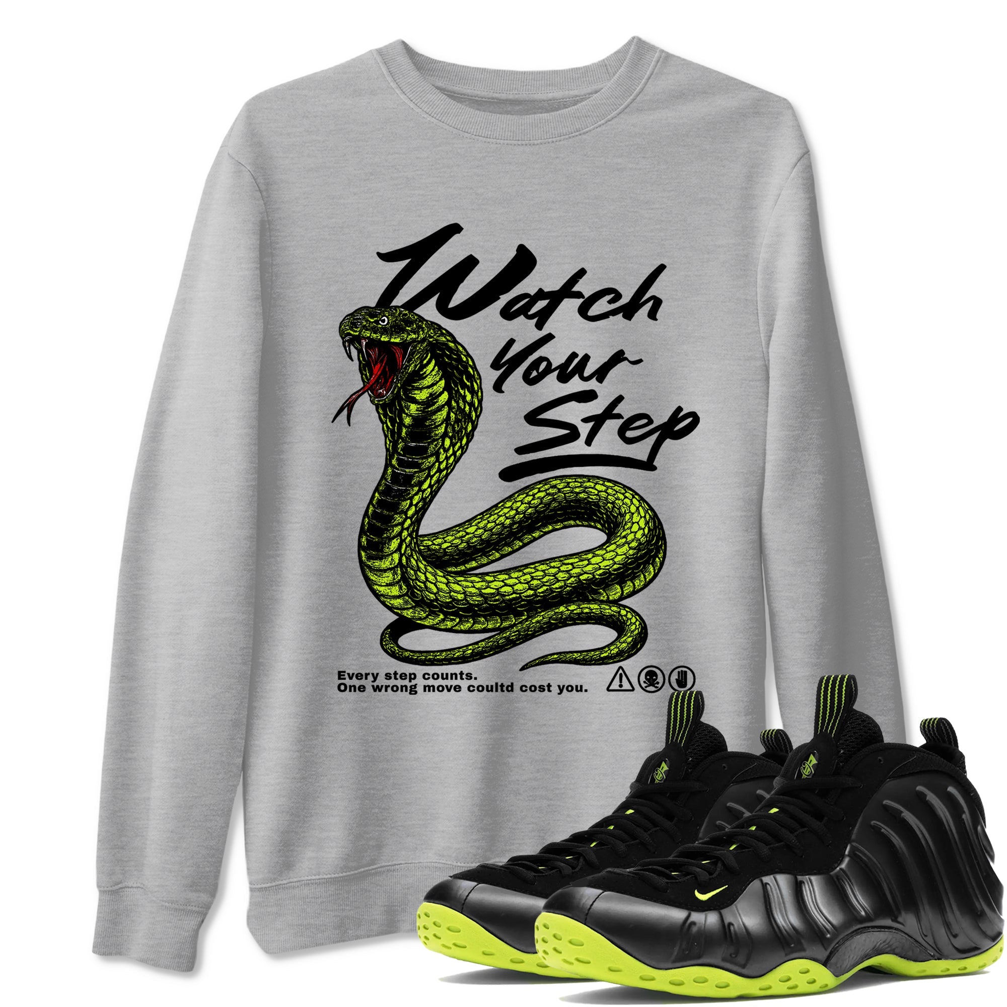 Foams One Black Volt shirts to match jordans Watch Your Step sneaker match tees Air Foamposite One Black Volt match shoes to clothes SNRT Sneaker Tees unisex cotton Heather Grey 1 shirts