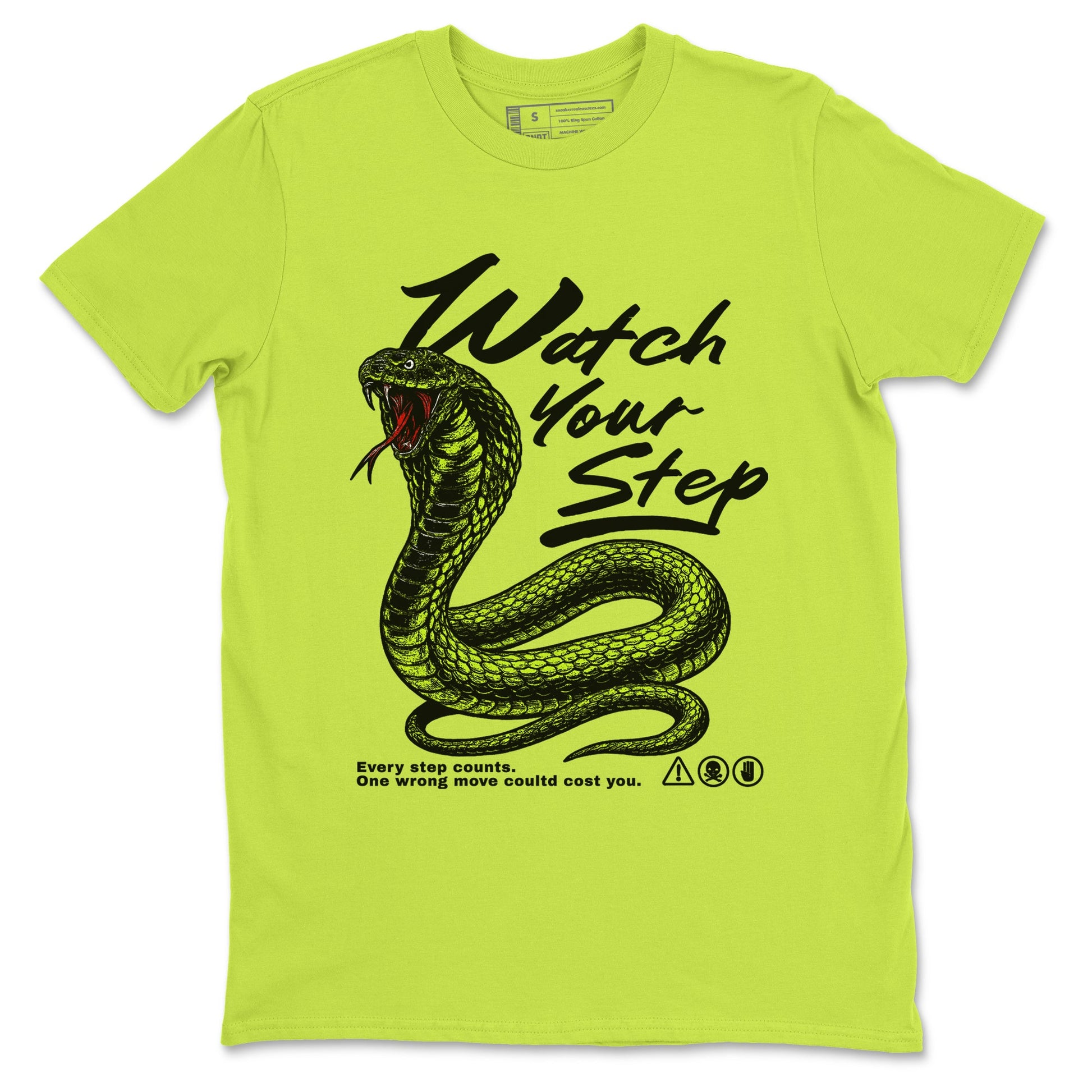 Foams One Black Volt shirts to match jordans Watch Your Step sneaker match tees Air Foamposite One Black Volt match shoes to clothes SNRT Sneaker Tees unisex cotton Safety Green 2 shirts