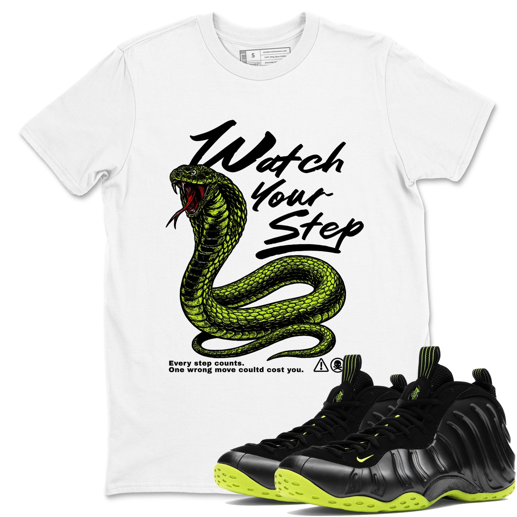 Foams One Black Volt shirts to match jordans Watch Your Step sneaker match tees Air Foamposite One Black Volt match shoes to clothes SNRT Sneaker Tees unisex cotton White 1 shirts