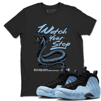 Watch Your Step sneaker match t-shirt styled to complete your fit with the Air Foamposite One Psychic Blue sneakers, shown in Black 1.