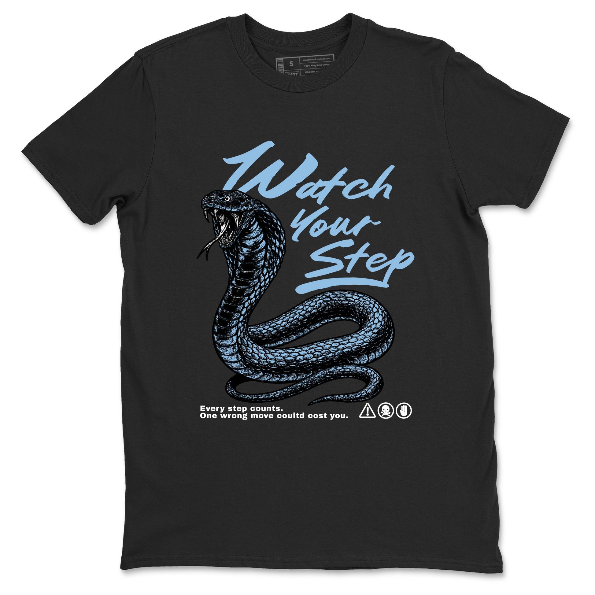 Watch Your Step sneaker match t-shirt styled to complete your fit with the Air Foamposite One Psychic Blue sneakers, shown in Black 2.