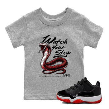 11s Bred shirts to match jordans Watch Your Step sneaker match tees Air Jordan 11 Retro Bred match shoes to clothes SNRT Sneaker Tees Youth Baby Heather Grey 1 tee