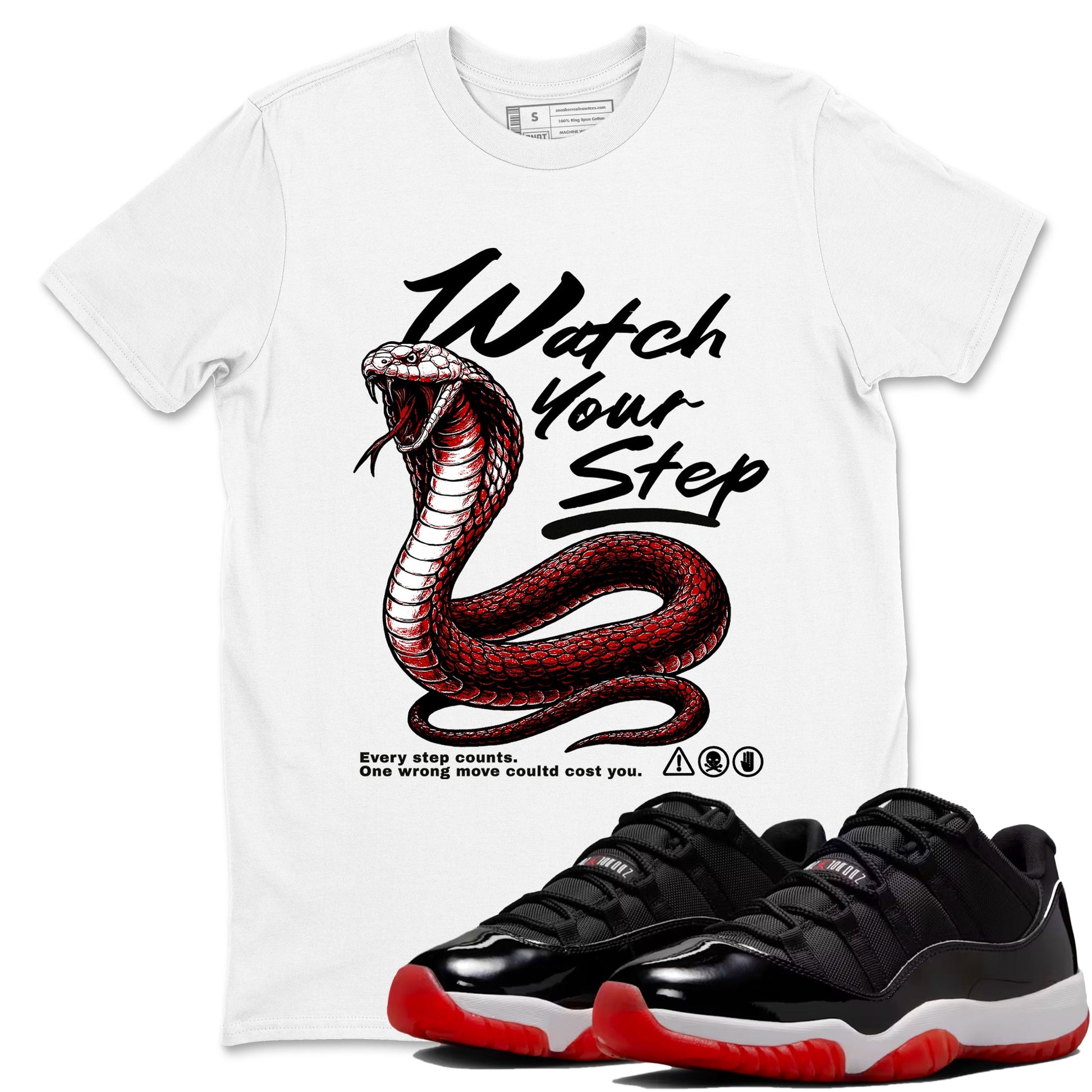 11s Bred shirts to match jordans Watch Your Step sneaker match tees Air Jordan 11 Retro Bred match shoes to clothes SNRT Sneaker Tees unisex cotton White 1 shirts