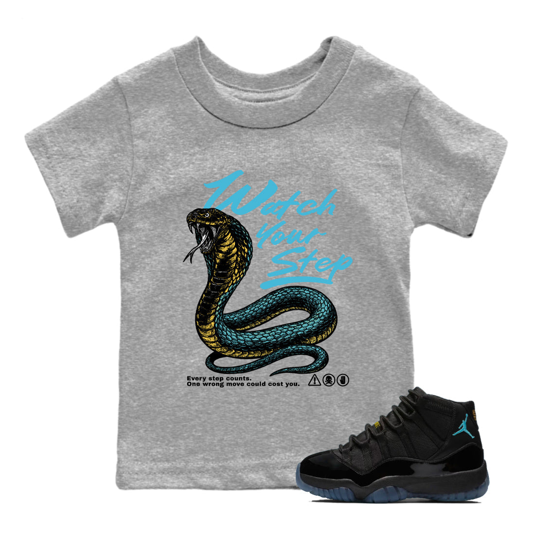 Sneaker Threads – Sneaker Tees To Match Air Jordan 11 Retro Gamma – Watch Your Step Youth Graphic Tee Heather Grey 1. Perfect for Jordan releases 2025 colorways.