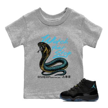 Sneaker Threads – Sneaker Tees To Match Air Jordan 11 Retro Gamma – Watch Your Step Youth Graphic Tee Heather Grey 1. Perfect for Jordan releases 2025 colorways.