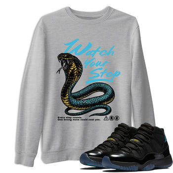Sneaker Threads – Sneaker Tees To Match Air Jordan 11 Retro Gamma – Watch Your Step Graphic Tee Heather Grey 1. Perfect for Jordan releases 2025 colorways.