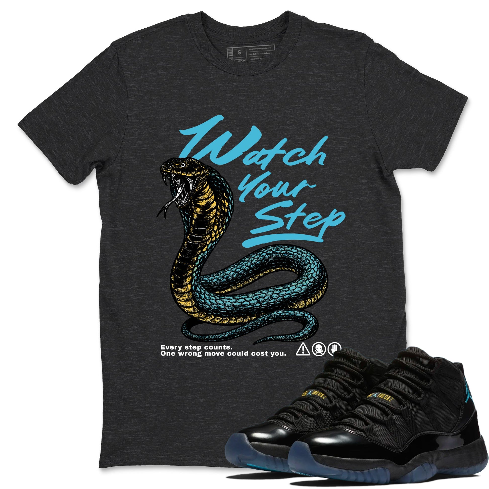 Sneaker Threads – Sneaker Tees To Match Air Jordan 11 Retro Gamma – Watch Your Step Graphic Tee Charcoal Heather 1. Perfect for Jordan releases 2025 colorways.