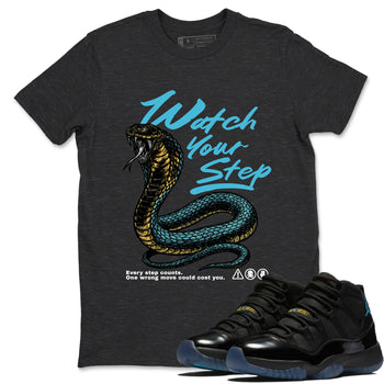 Sneaker Threads – Sneaker Tees To Match Air Jordan 11 Retro Gamma – Watch Your Step Graphic Tee Charcoal Heather 1. Perfect for Jordan releases 2025 colorways.