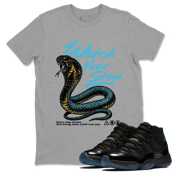 Sneaker Threads – Sneaker Tees To Match Air Jordan 11 Retro Gamma – Watch Your Step Graphic Tee Heather Grey 1. Perfect for Jordan releases 2025 colorways.