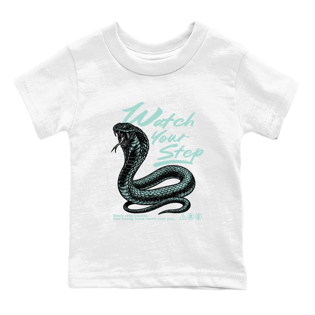Watch Your Step baby and kids t-shirt crafted for little sneakerheads to shine with the Air Jordan 11 Igloo sneakers, displayed in White 2.