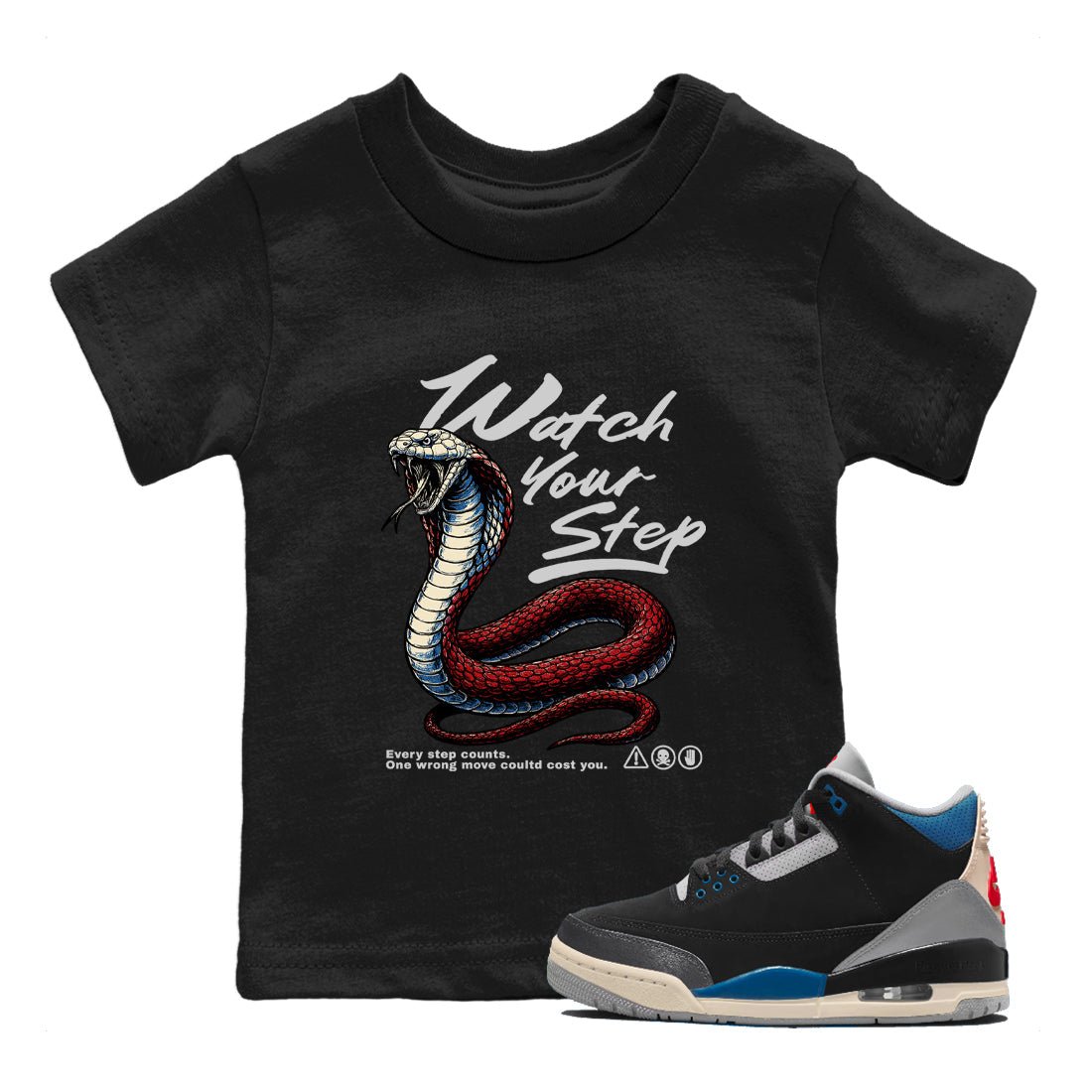 Air Jordan 3 Retro OG Rare Air shirts to match jordans Watch Your Step sneaker match tees 3s Rare Air match shoes to clothes SNRT Sneaker Tees Youth Baby Black 1 tee