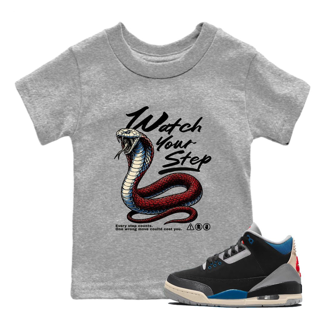 Air Jordan 3 Retro OG Rare Air shirts to match jordans Watch Your Step sneaker match tees 3s Rare Air match shoes to clothes SNRT Sneaker Tees Youth Baby Heather Grey 1 tee