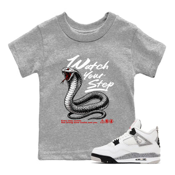 4s White Cement shirts to match jordans Watch Your Step sneaker match tees AJ4 Retro OG White Cement match shoes to clothes SNRT Sneaker Tees Youth Baby Heather Grey 1 tee