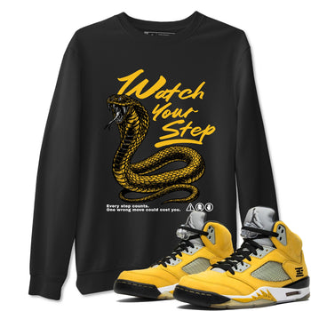 Watch Your Step sneaker match tees styled to complete your fit with the 5s Tokyo sneakers, shown in Black 1.