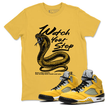 Watch Your Step sneaker match tees styled to complete your fit with the 5s Tokyo sneakers, shown in Daisy 1.