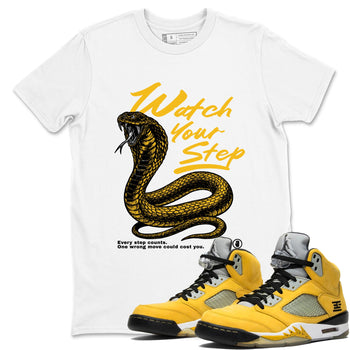 Watch Your Step sneaker match tees styled to complete your fit with the 5s Tokyo sneakers, shown in White 1.