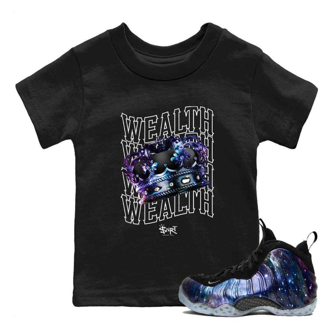 Foams One Galaxy shirts to match jordans Wealth sneaker match tees Air Foamposite One Galaxy match shoes to clothes SNRT Sneaker Tees Youth Baby Black 1 tee