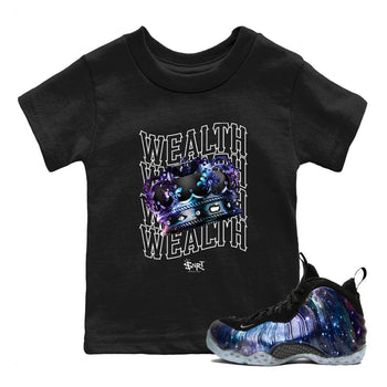 Foams One Galaxy shirts to match jordans Wealth sneaker match tees Air Foamposite One Galaxy match shoes to clothes SNRT Sneaker Tees Youth Baby Black 1 tee