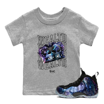 Foams One Galaxy shirts to match jordans Wealth sneaker match tees Air Foamposite One Galaxy match shoes to clothes SNRT Sneaker Tees Youth Baby Heather Grey 1 tee