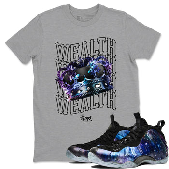 Foams One Galaxy shirts to match jordans Wealth sneaker match tees Air Foamposite One Galaxy match shoes to clothes SNRT Sneaker Tees unisex cotton Heather Grey 1 shirts