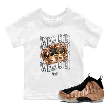 Foams One Metallic Copper shirts to match jordans Wealth sneaker match tees Air Foamposite One Metallic Copper match shoes to clothes SNRT Sneaker Tees Youth Baby White 1 tee