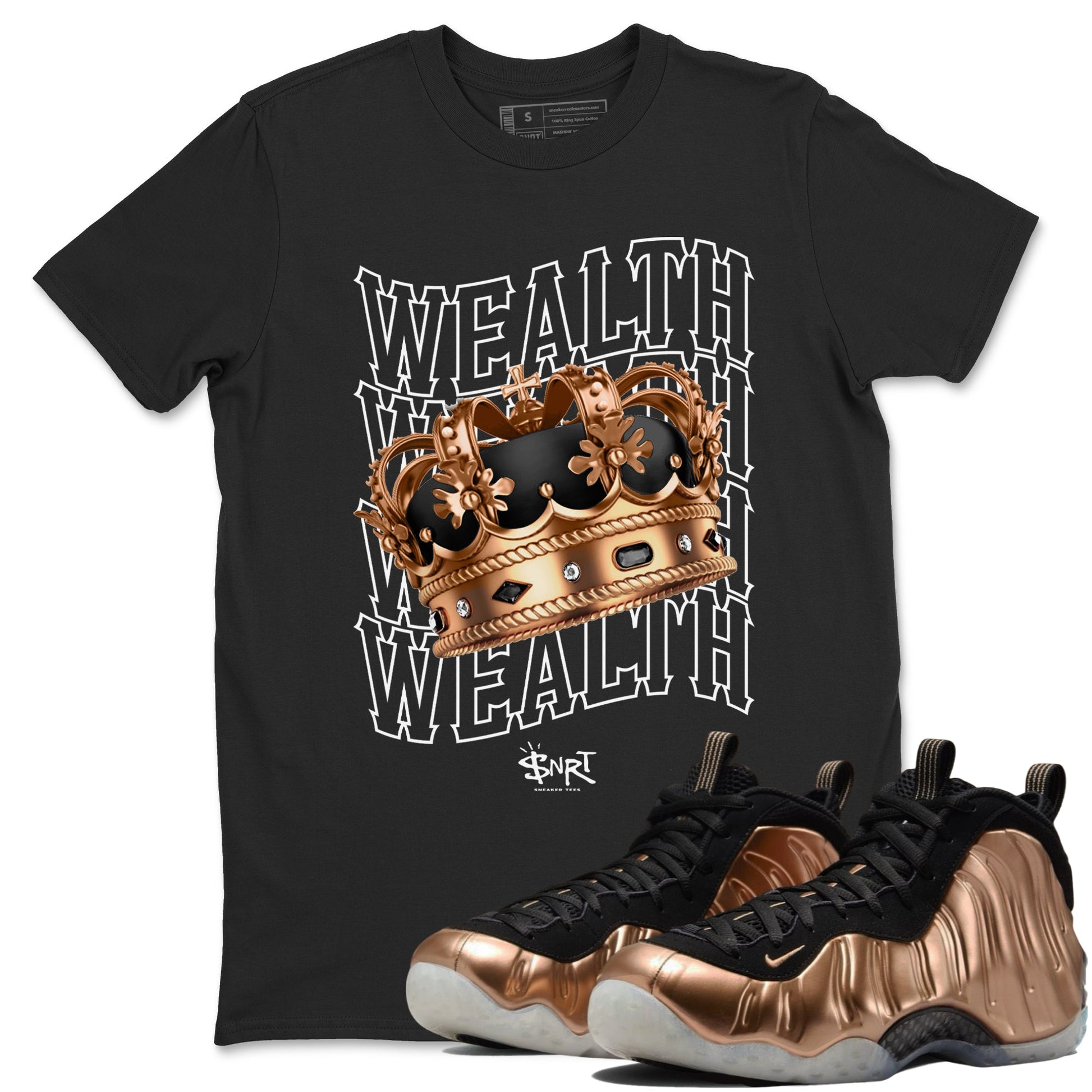 Foams One Metallic Copper shirts to match jordans Wealth sneaker match tees Air Foamposite One Metallic Copper match shoes to clothes SNRT Sneaker Tees unisex cotton Black 1 shirts