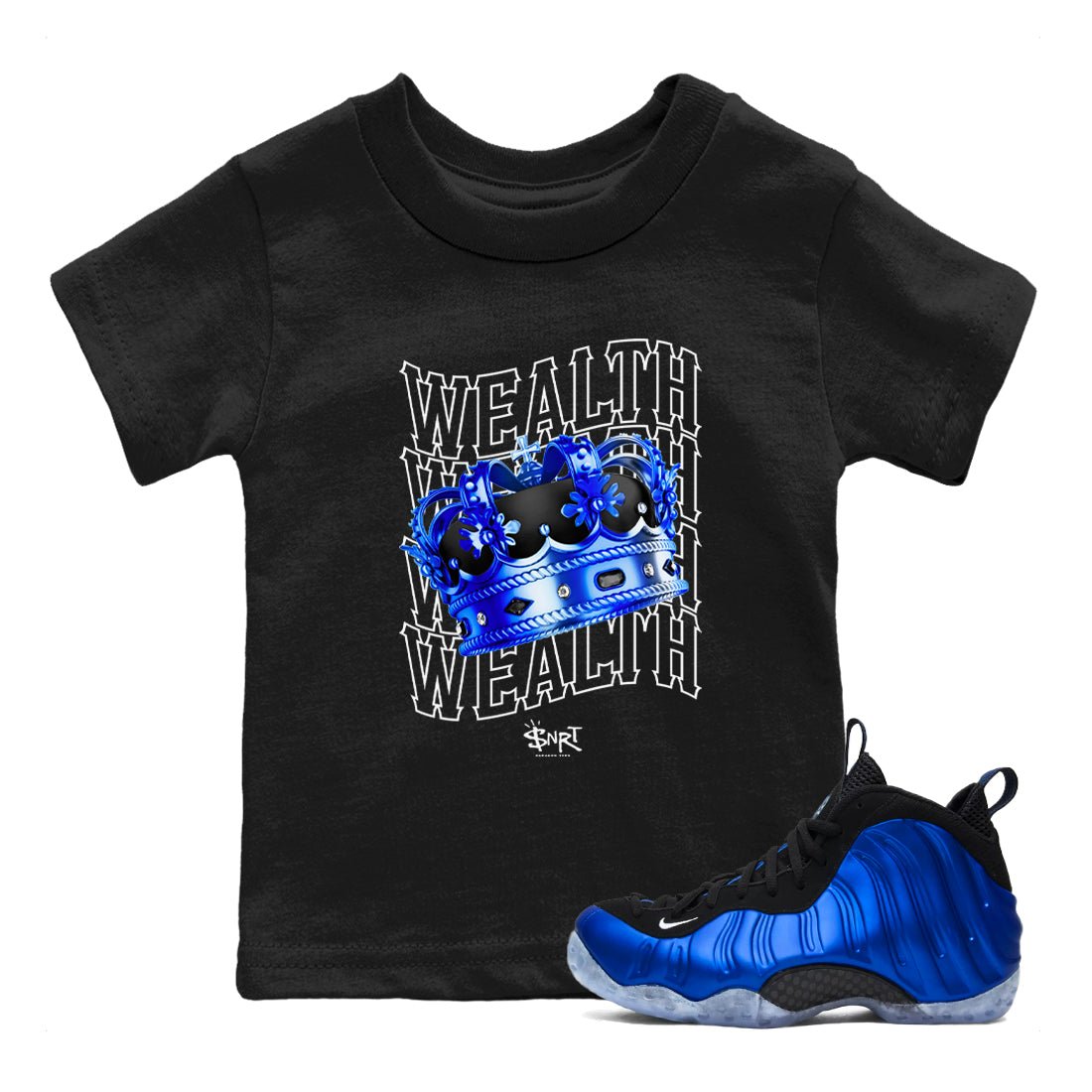 Foams One Royal shirts to match jordans Wealth sneaker match tees Air Foamposite One Royal match shoes to clothes SNRT Sneaker Tees Youth Baby Black 1 tee
