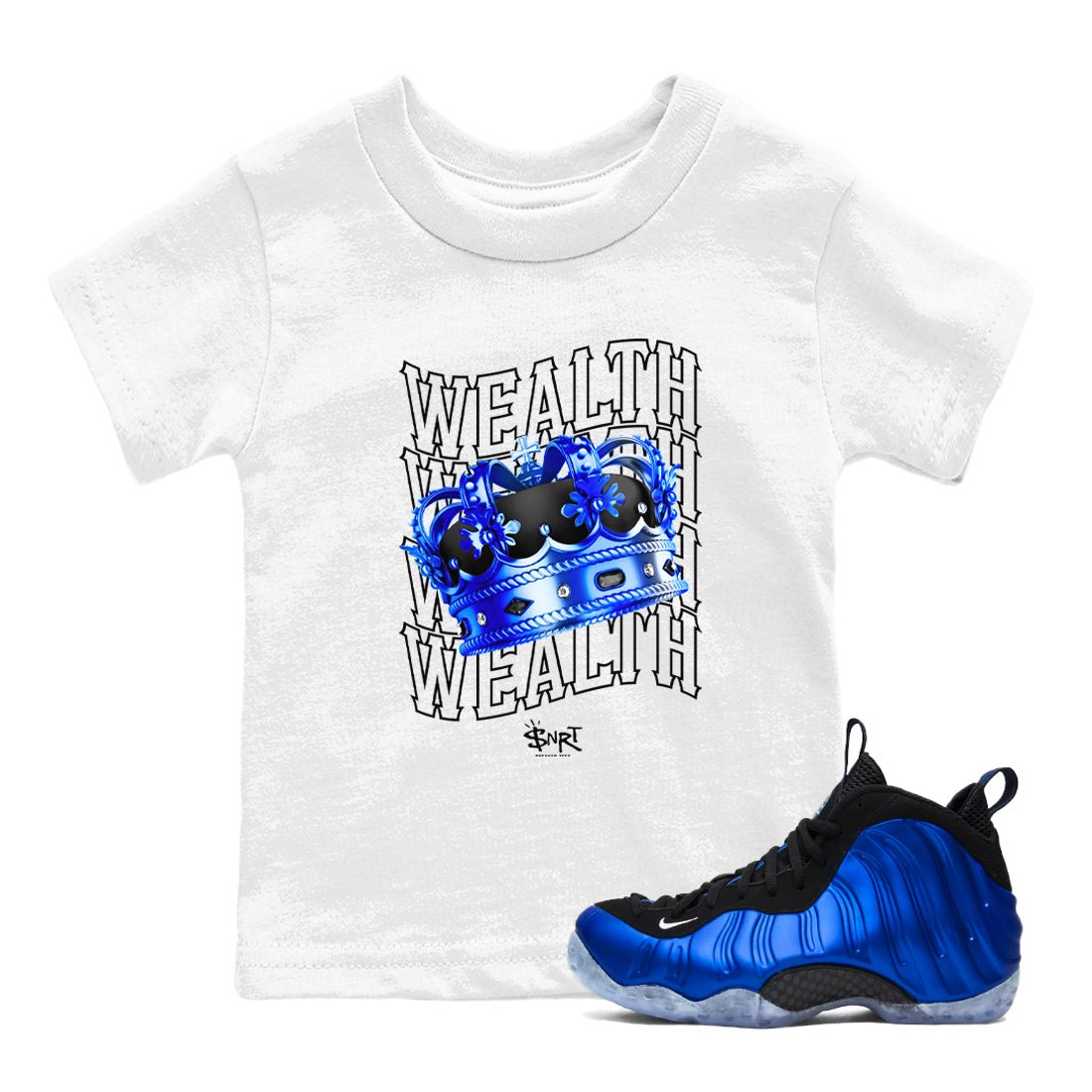 Foams One Royal shirts to match jordans Wealth sneaker match tees Air Foamposite One Royal match shoes to clothes SNRT Sneaker Tees Youth Baby White 1 tee