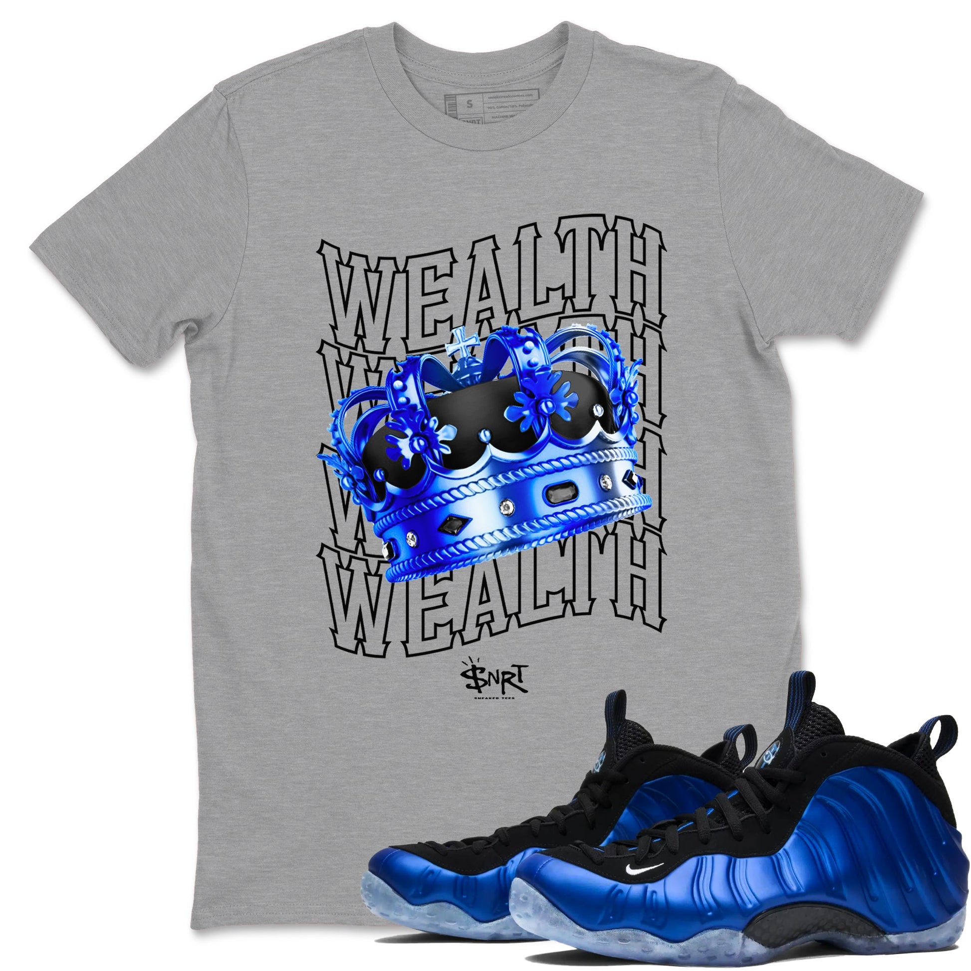 Foams One Royal shirts to match jordans Wealth sneaker match tees Air Foamposite One Royal match shoes to clothes SNRT Sneaker Tees unisex cotton Heather Grey 1 shirts