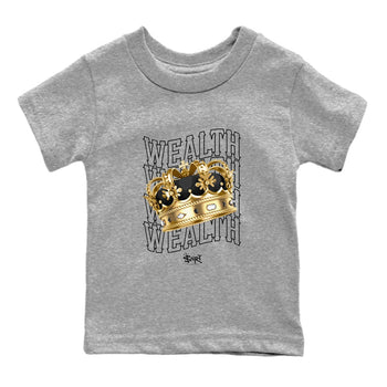 Air Jordan 1 High OG Black Metallic Gold shirts to match jordans Wealth sneaker match tees Jordan 1 Black Metallic Gold SNRT Sneaker Tees streetwear brand Baby and Youth Heather Grey 2 cotton tee