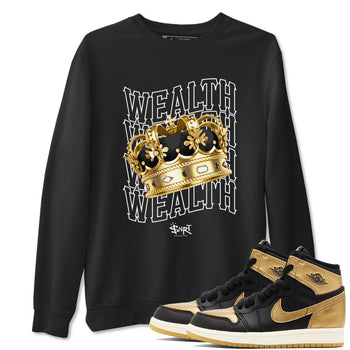 Air Jordan 1 High OG Black Metallic Gold shirts to match jordans Wealth sneaker match tees Jordan 1 Black Metallic Gold SNRT Sneaker Tees streetwear brand Black 1 unisex cotton tee