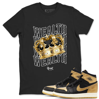 Air Jordan 1 High OG Black Metallic Gold shirts to match jordans Wealth sneaker match tees Jordan 1 Black Metallic Gold SNRT Sneaker Tees streetwear brand Black 1 unisex cotton tee